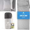 Alpin Loacker Saco de dormir de viaje ligero y gris, saco de dormir tipo cabaña, sostenible y reciclado, con bolsa